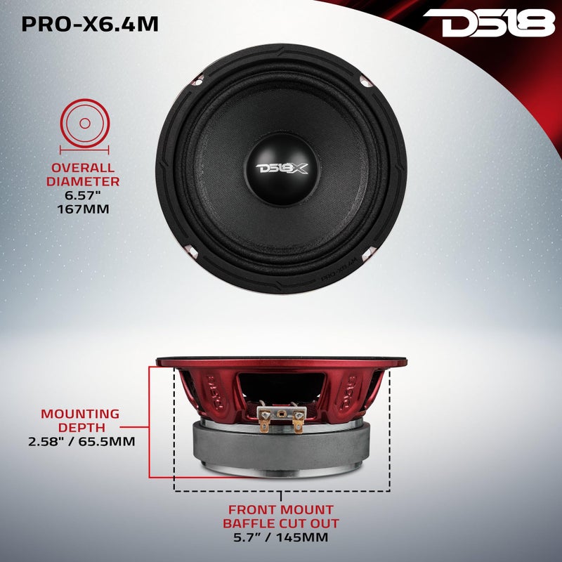 DS18 PRO-X6M Loudspeaker - 6.5", Midrange, Red Aluminum Bullet, 500W Max, 250W RMS, 4 Ohms - Premium Quality Audio Door Speakers for Car or Truck Stereo Sound System (1 Speaker) - Image 4